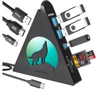 JoyReken Hub adaptateur USB C vertical, concentrateur USB C HDMI 8 en 1 avec charge transitoire 4K, 100 W PD, 5 Gbit/s 3 x USB-A, USB-C 3.0, lecteur de carte SD/TF, tour de hub USB RGB Wolf pour