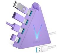 JoyReken Hub USB 3.0 à 4 ports avec câble de 0,6 m - Répartiteur USB pour ordinateur portable, PC, PS4, PS5, Xbox, souris, clavier, disques durs, disque dur mobile (violet clair)