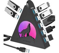 JoyReken Hub USB 3.0 à 7 Ports avec câble de 60 cm de Long Vertical pour Ordinateur Portable, MacBook, Xbox, PS4/5, clé USB, XPS, PC, clé USB, Console de Jeu, imprimante, Appareil Photo, Clavier