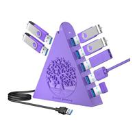 JoyReken Hub USB 3.0 à 7 ports, extenseur USB vertical violet foncé avec éclairage RVB arbre, transfert de données 5 Gbit/s, câble de 0,6 m, compatible avec ordinateur portable, ordinateur de bureau
