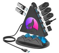 JoyReken Hub USB 3.0 à 7 ports pour PC avec câble de 0,6 m de long, hub d'extension vertical USB pour ordinateur de bureau, ordinateur portable, MacBook, Xbox, PS4/5, clé USB, XPS, PC, console de jeu,