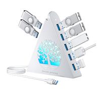 JoyReken Hub USB 3.0 à 7 ports, répartiteur USB vertical blanc avec éclairage RVB en forme d'arbre, transfert haute vitesse 5 Gbit/s, câble d'extension de 0,6 m, compatible avec PC, MacBook