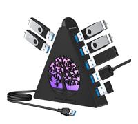 JoyReken Hub USB 3.0 à 7 ports, répartiteur vertical avec éclairage d'arbre RVB, transfert de données haute vitesse 5 Gbit/s et câble d'extension de 0,6 m, compatible avec PC, MacBook, ordinateur