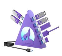 JoyReken Hub USB 3.0 à 7 ports RVB vertical avec transfert de données 5 Gbit/s, câble de 0,6 m - Répartiteur USB pour PC, MacBook, ordinateur portable, PS5, clés USB Violet foncé