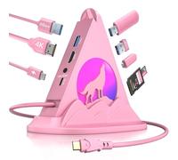 JoyReken Hub USB C, adaptateur multiport 8 en 1 de type C rose avec HDMI 4K @ 30 Hz, 100 W PD, 5 Gbit/s 1 port USB-C, 3 ports USB-A 3.0, emplacements SD/TF et éclairage RVB, concentrateur USB rose