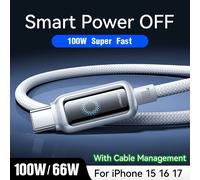Joyroom 100W USB C câble mise hors tension automatique Charge rapide Type C câble pour iPhone 16 15 Pro Max Xiaomi Samsung Huawei White 100W
