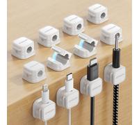 JOYROOM 12 Pack Clips Câble Organisateur de Câbles Magnétique Auto-adhésif Support de Câbles pour Bureau, Table de Nuit, Câbles de Chargement, HDMI, USB, Audio, Blanc