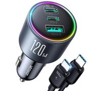 JOYROOM 175W 3 Ports Allume-Cigare USB-C avec Câble USB-C 100W, [3 GaN Puces] Adaptateur Chargeur Voiture PD100W & QC3.0 Rapide Compatible iPhone17/16/15/Samsung S25/S24/Smartphone/iPad/MacBook/Laptop