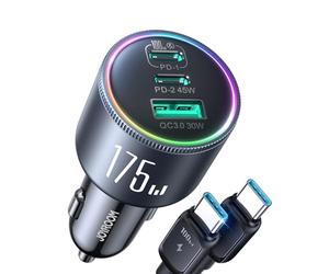 JOYROOM 175W 3 Ports Allume-Cigare USB-C avec Câble USB-C 100W, [3 GaN Puces] Adaptateur Chargeur Voiture PD100W & QC3.0 Rapide Compatible iPhone17/16/15/Samsung S25/S24/Smartphone/iPad/MacBook/Laptop