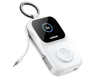 JOYROOM 5000mAh Mini Batterie Externe pour Apple Watch avec Câble USB C, [Écran LED & Porte-clés] Magnétique Portable Chargeur Montre Compatible avec Apple Watch S11/10/9/8/7/6/5/SE3/Ultra3-Blanc
