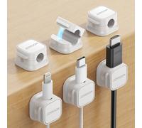 JOYROOM 6 Pack Clips Câble Organisateur de Câbles Magnétique Auto-adhésif Support de Câbles pour Bureau, Table de Nuit, Câbles de Chargement, HDMI, USB, Audio, Blanc