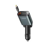 Joyroom JR-CCL07 Chargeur de Voiture rétractable 3 en 1 - Deux Ports USB et de Type C, Charge Rapide, Design Peu encombrant, Compatible avec Smartphones et tablettes - Gris foncé