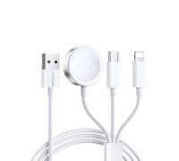 Joyroom S-IW008 Chargeur magnétique 3 en 1 pour montre iP + Lightning + câble de type C USB-A 1,2 m Blanc