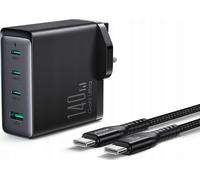 Joyroom Travel Charger Gan Fast Charger (Uk) C+C+C+U, 140w, With Type-C To Type-C, Pd 240w Cable (1,2m) Black Eu (Jr-Tcg05uk)