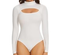 Joyshaper Bodys Femme Sexy Chic Manches Longues Bodysuit Top Slim Fit Jumpsuit Combinaison Combishort Casual Playsuit Clubwear Blanc#02 XL