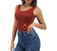 Joyshaper Femme Haut Thermique Rembourré sans Manches Camisole Veste Hiver Chaud Tank Top Baselayer Thermiques Tops Built-in Bra Orange Rouge L