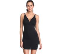 Joyshaper Fond de Robe Femme Col V Robe Sculptante Ventre Plat Body Shaper Chemise de Nuit Doux Under Slip Dress, Noir, XL