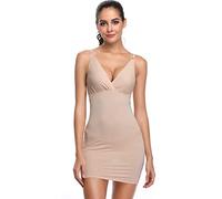Joyshaper Fond de Robe Femme Col V Robe Sculptante Ventre Plat Body Shaper Chemise de Nuit Doux Under Slip Dress, Beige, XXL