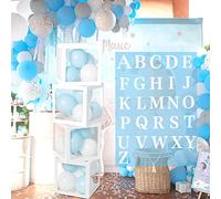 JOYSKY 4 Boîte Cube Ballon Baby Shower Decoration Transparente Avec Lettre (A-Z) Anniversaire Deco Mariage Fille Garcon Fête Boîte Ballon Anniversaire Carrées Blanches, Définir La Révélation du Genre