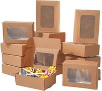 JOYSKY Lot de 24 petites boîtes cadeaux avec fenêtres et 24 autocollants - 85 x 60 x 30 mm - Boîte à brownie pour desserts, pâtisseries, biscuits, mini gâteaux, bonbons, tartes et cadeaux