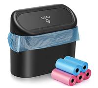 JOYSKY Mini poubelle de voiture pliable avec 100 sacs poubelle de voiture - Petite boîte de rangement avec couvercle - 15,5 x 6,5 x 14 cm - Noir