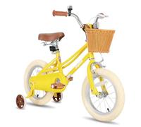 JOYSTAR 14 Pouces vélo pour Enfants de 3 à 5 Ans, vélo pour Filles avec Roues stabilisatrices et Panier, Jaune