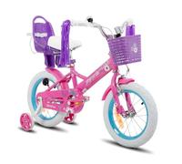 JOYSTAR Daisy Vélo de 16 pouces pour enfants de 5 à 7 ans, roues de 16 pouces, pour fille, avec siège de poupée, streamers de vélo et stabilisateurs, violet