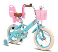 JOYSTAR Little Daisy 12/14/16 Pouces Vélo pour Enfants 2-7 ans Filles, Vélo de Princesse pour Enfants avec Roues d'Entraînement, Panier, Siège de Poupée, Bandes de Vélo, Cloche et Frein à Main avant (