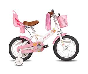 JOYSTAR Little Daisy 14 Pouces vélo Enfant pour Les Filles de 3 à 5 Ans,Vélo Gilrs avec Roues stabilisatrices, siège de poupée et paniers. Blanc