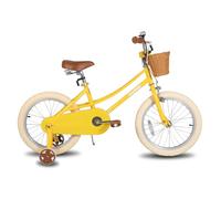 JOYSTAR Vélo 18 pouces pour enfants de 6 à 9 ans, vélo fille avec roues stabilisatrices et panier, jaune