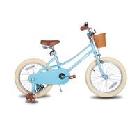 JOYSTAR Vélo 18" pour enfants de 6 à 9 ans, vélo fille avec roues stabilisatrices et panier, bleu