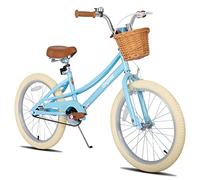 JOYSTAR Vélo 20 pouces pour enfants de 6 à 9 ans, vélo fille avec béquille et panier, bleu