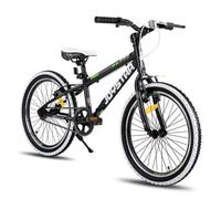 JOYSTAR Vélo de montagne 20 pouces pour garçons et filles 7-13 ans, dérailleur 1 vitesse, pneus à flancs blancs, noir