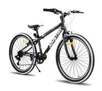 JOYSTAR Vélo de montagne 24 pouces pour garçons et filles 7-13 ans, dérailleur 7 vitesse, pneus à flancs blancs, noir
