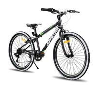 JOYSTAR Vélo de montagne 24 pouces pour garçons et filles 9-18 ans, dérailleur 7 vitesse, Double frein à main - noir