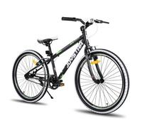 JOYSTAR Vélo de montagne 24 pouces pour garçons et filles 9 - 18 ans, pneus à flancs blancs, Double frein à main, noir