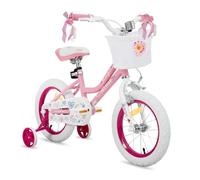 JOYSTAR Vélo Enfant de 16 Pouces pour Filles de 4, 5 6 Ans, vélo Fille de 16 Pouces avec Roues stabilisatrices et Panier, Rose Clair