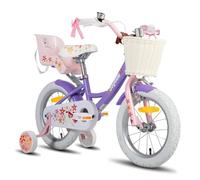 JOYSTAR Vélo licorne 16 pouces pour filles de 4 à 7 ans, avec siège de poupée, roues stabilisatrices, panier (violet clair)