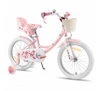 JOYSTAR Vélo Licorne 18" pour Fille de 6-9 Ans, vélo Enfant avec siège de vélo de poupée et Roues stabilisatrices, Rose