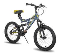 JOYSTAR VTT Enfant 20 Pouces pour garçons et Filles de 7 à 13 Ans, vélo Enfant avec Cadre en Acier entièrement Suspendu et Transmission à 1 Vitesse avec béquille,Bleu