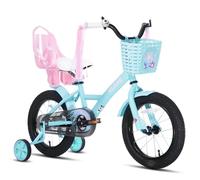 JOYSTAR Zinnia Vélo pour enfants 16 pouces pour filles de 4-7 ans, vélo pour filles 16 pouces avec roues stabilisatrices et panier et banderoles, vert