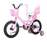 JOYSTAR Zinnia Vélo pour enfants de 14 pouces pour filles de 3 à 5 ans, vélo de fille de 14 pouces avec stabilisateurs et panier et banderoles, rose