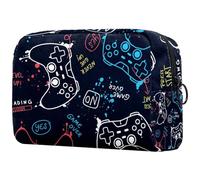 Joysticks Game Over Slogan Trousse à cosmétiques pour femme, trousse de toilette de voyage, grande pochette de maquillage pratique avec fermeture éclair, multicolore, 18.5x7.5x13cm/7.3x3x5.1in,