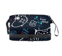 Joysticks Game Over Trousse de toilette double couche pour femme et fille avec compartiment à pinceaux, multicolore, 27x15x14 cm/10.6x5.9x5.5 in, Trousse de toilette