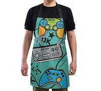 Joysticks sans couture Gamepad Game Star OK Play Tablier réglable vert bleu jaune avec 2 poches, tablier de cuisine étanche pour chef café jardinage dessin nettoyage travail serveur hommes femmes