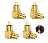 Joysuelly Ensemble de 4 adaptateurs RCA à Angle Droit, Adaptateur Cinch à 90°, fiche coudée, Adaptateur fiche Cinch à 90 degrés vers Prise pour Audio stéréo, équipement vidéo AV (2 Rouges, 2 Noirs)