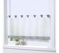 Joyswahl 1 Pièce Mia Rideau Brise-Bise Voilage Cuisine à Pattes Transparent Simple Décor de Salon Chambre à Coucher Balcon Gris HxL 60x145cm