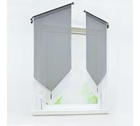 Joyswahl 1 Pièce Rideau Brise Bise Passe Tringle sans Percage avec Frange à Pompon Transparent Tamisant Lumière Elegant Rideaux de Cuisine Gris LxH 60x90cm