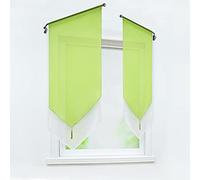 Joyswahl 1 Pièce Rideau Brise Bise Passe Tringle sans Percage avec Frange à Pompon Transparent Tamisant Lumière Elegant Rideaux de Cuisine Vert LxH 60x90cm