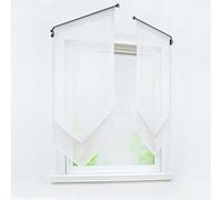 Joyswahl 1 Pièce Rideau Brise Bise Passe Tringle sans Percage avec Frange à Pompon Transparent Tamisant Lumière Elegant Rideaux de Cuisine Blanc LxH 60x120cm